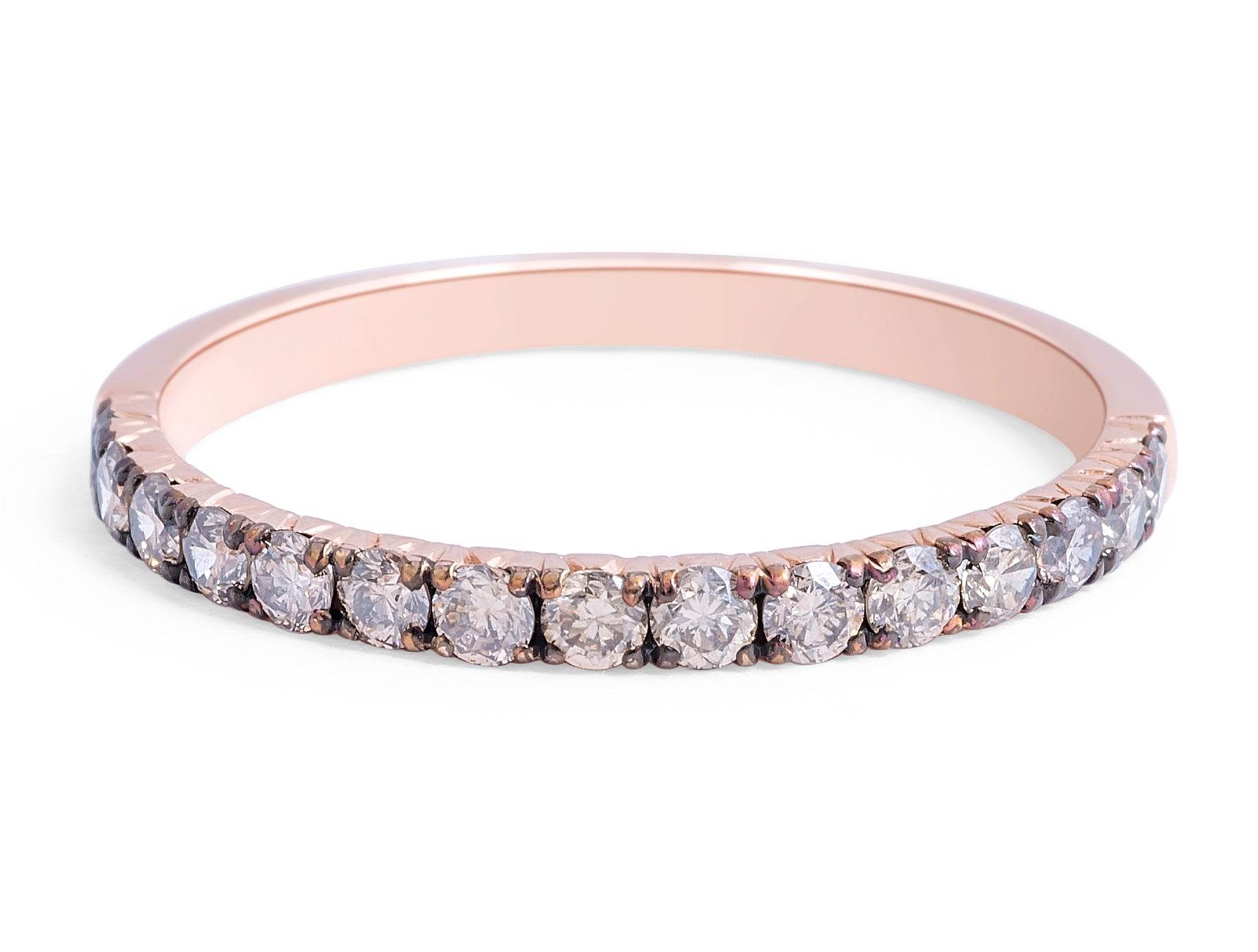 Cognac Diamonds Pave Setting Diamond Wedding Band In 18K Rose Gold - DG & Co. Jewellery