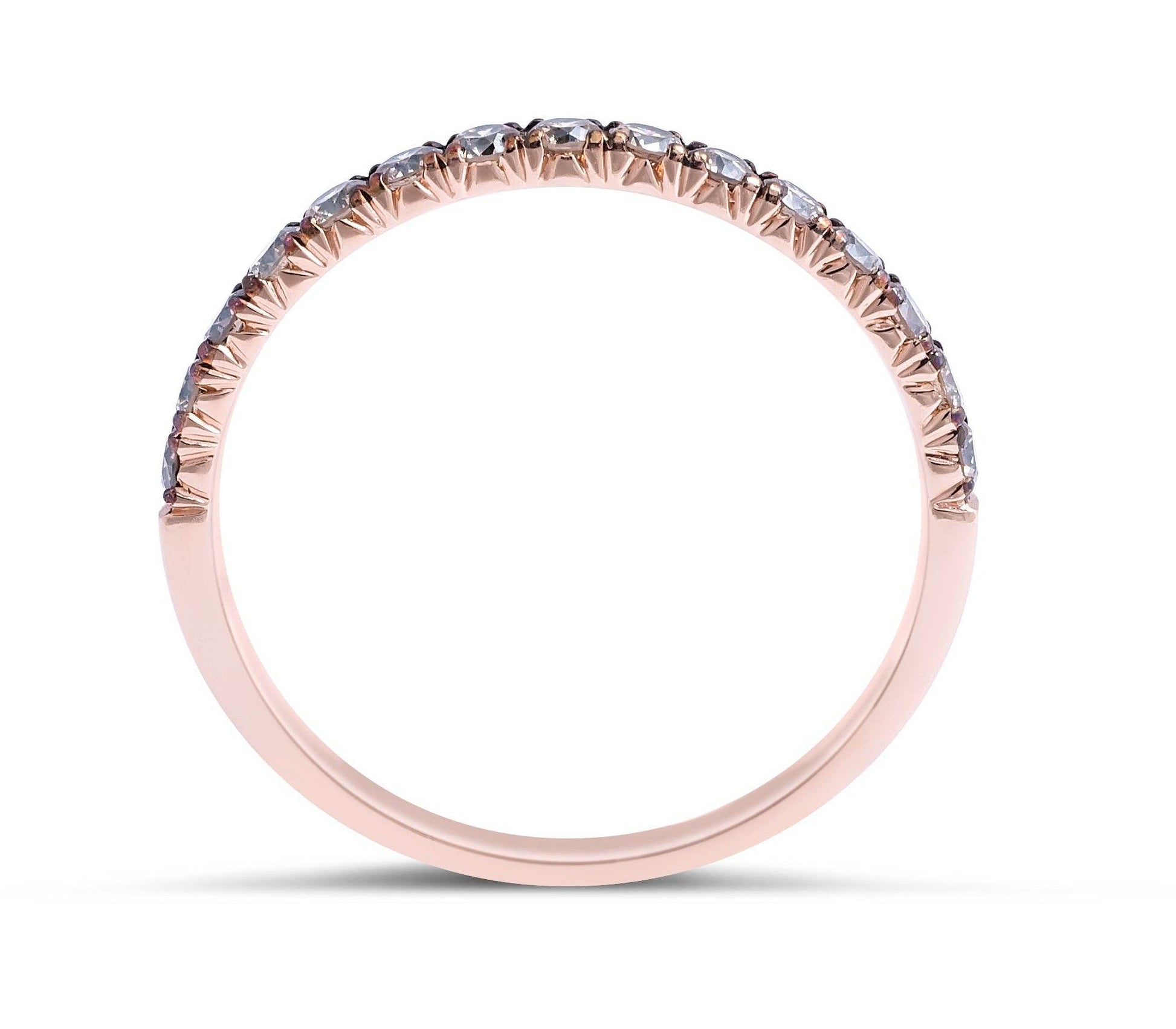 Cognac Diamonds Pave Setting Diamond Wedding Band In 18K Rose Gold - DG & Co. Jewellery