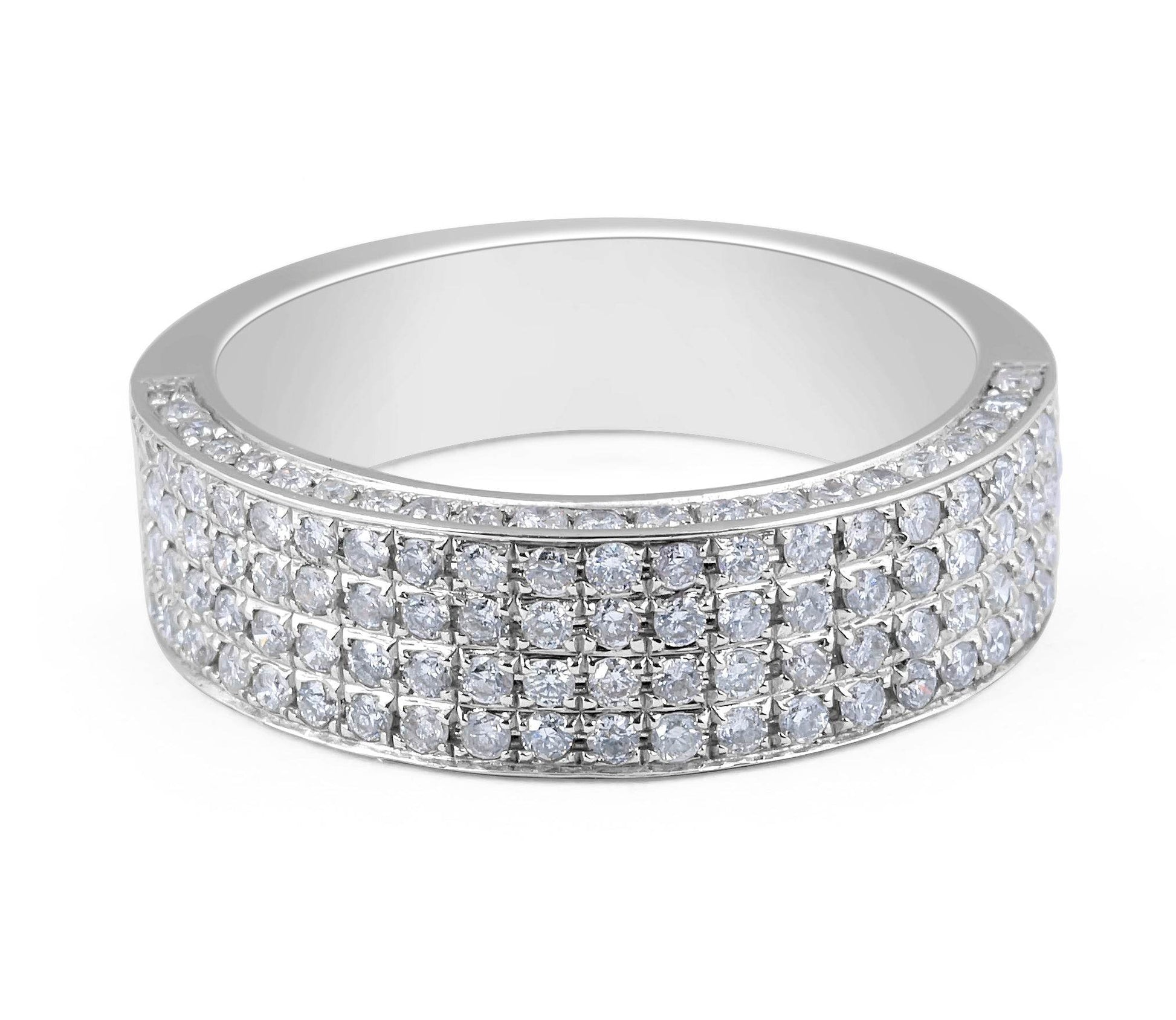 18 Karat White Gold Classic Diamond Wedding Band 4 Row Pave Setting - DG & Co. Jewellery