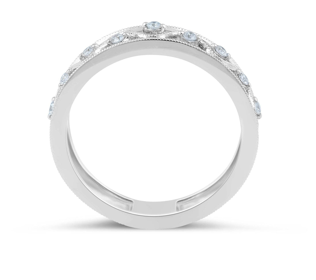 Vintage Style Milgrain Share Prong Setting Diamond Wedding Band In 18 Karat White Gold - DG & Co. Jewellery