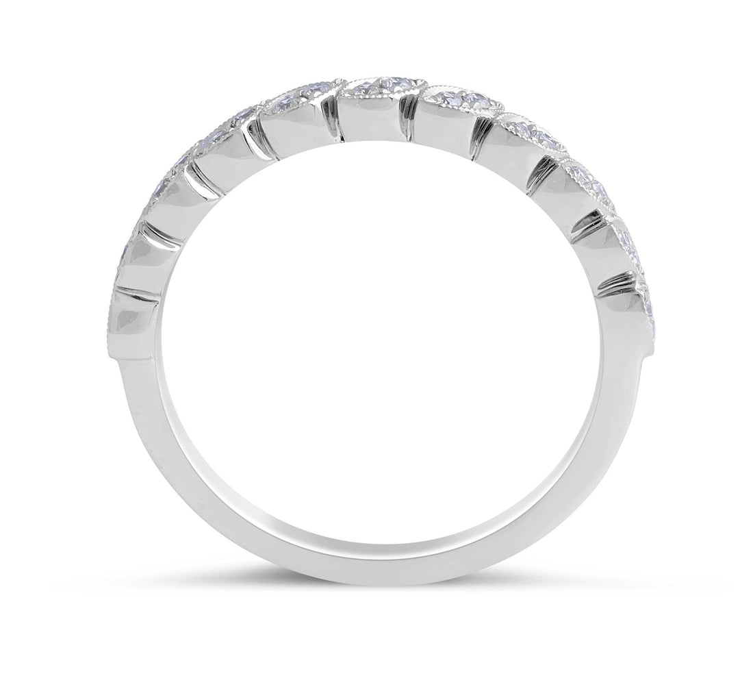 Vintage Style Diamond Wedding Band Marquise Shape Round Cut In 18 Karat White Gold - DG & Co. Jewellery