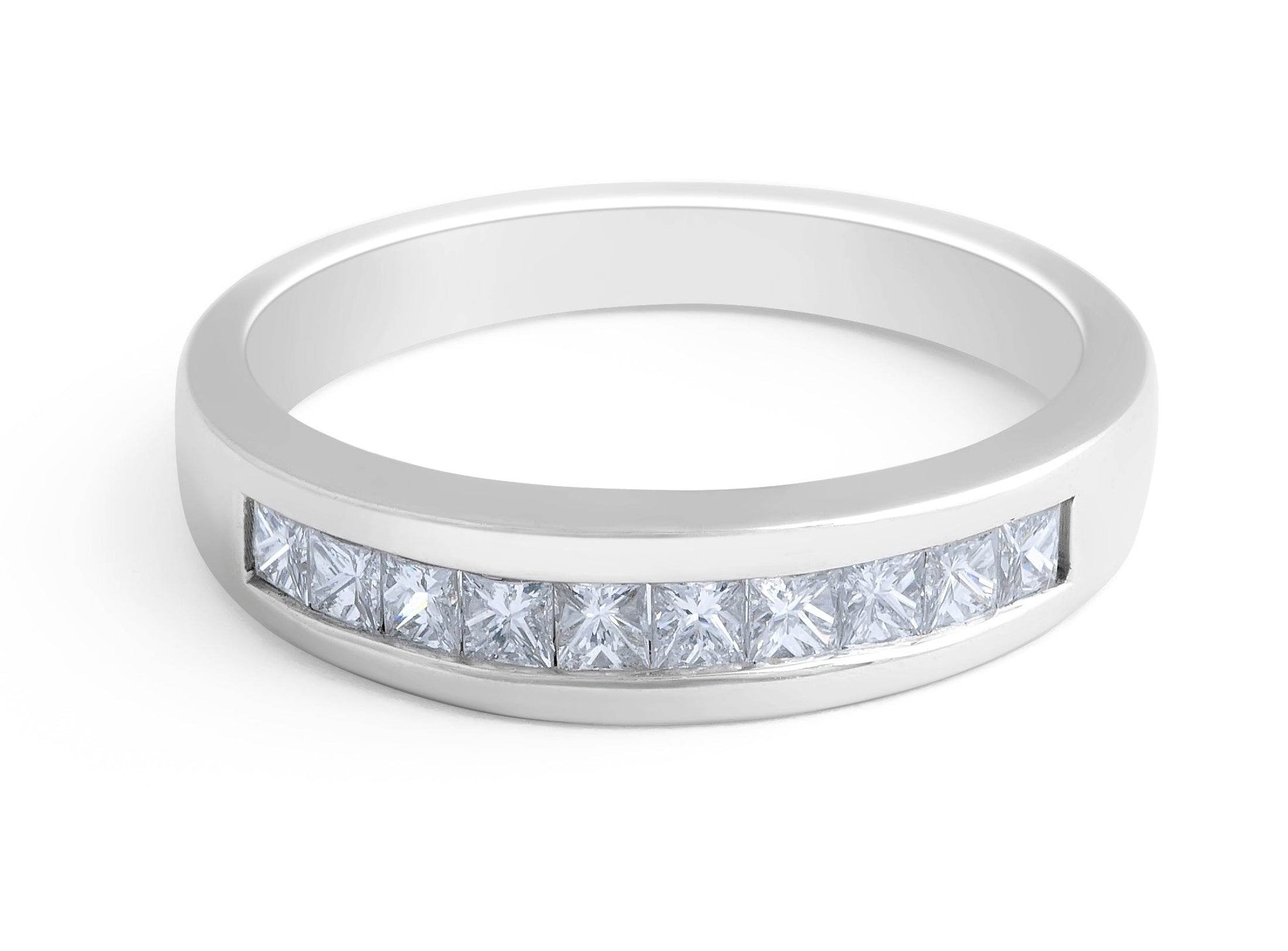Princess Cut 10 Stones Diamond Wedding Band Channel Setting In 18K White Gold - DG & Co. Jewellery