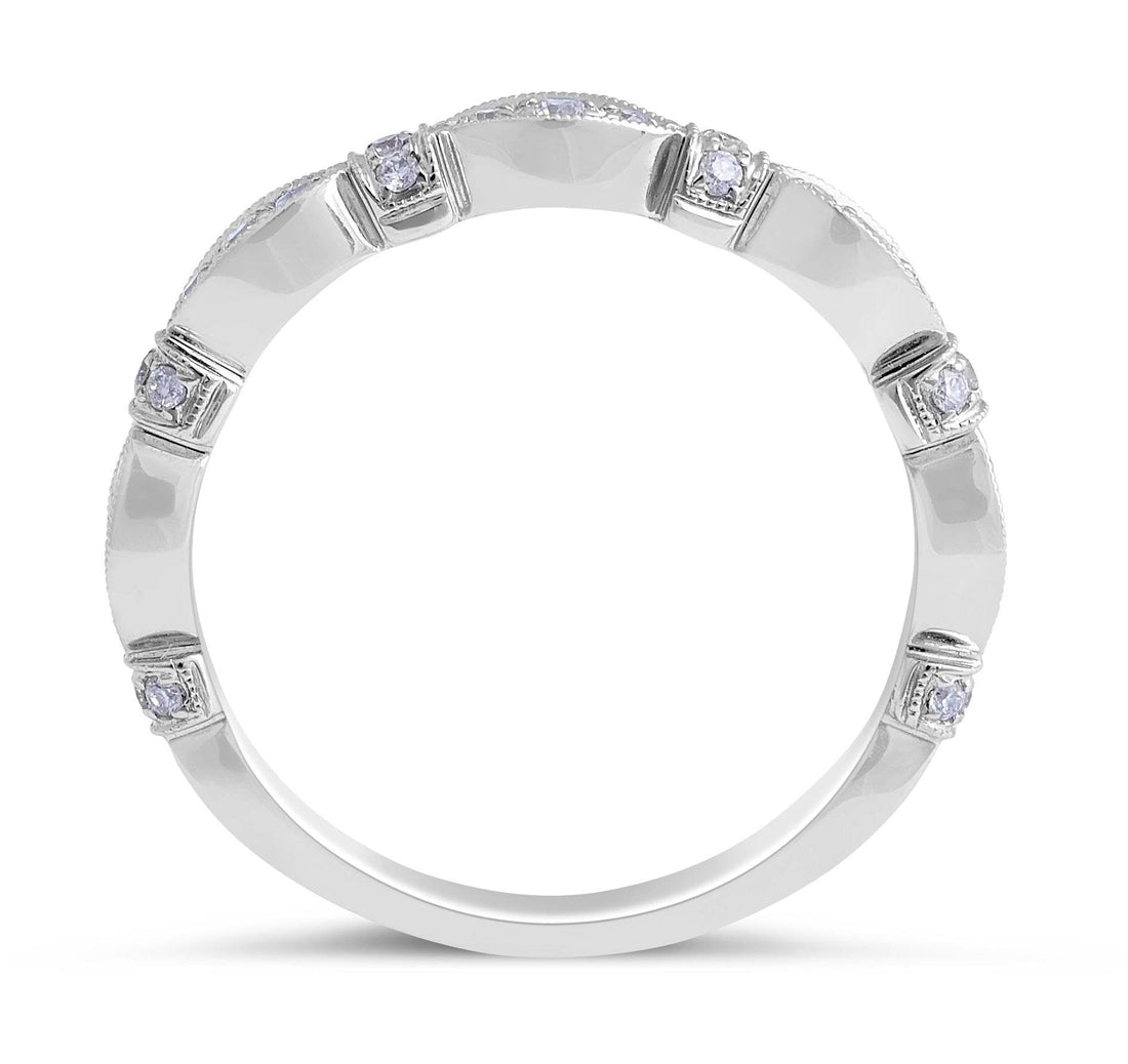Milgrain Vintage Style Diamond Wedding Band Marquise Shape Round Cut In 18 Karat White Gold - DG & Co. Jewellery