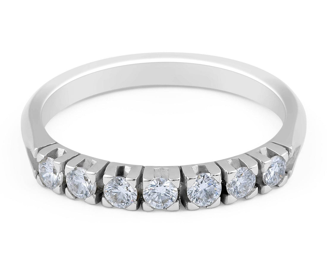 7 Stones Diamond Wedding Band 4 Claw Setting In 18K White Gold - DG & Co. Jewellery