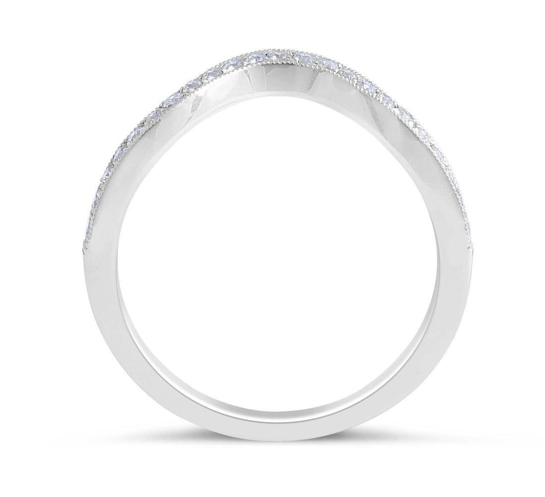 Vintage Style Concave Diamond Wedding Band Round Cut Milgrain Setting In 18 Karat White Gold - DG & Co. Jewellery