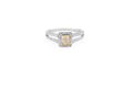 Double Band Halo Fancy Yellow Diamond Cushion Cut Ring In 18K White Gold - DG & Co. Jewellery