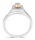 Double Band Halo Fancy Yellow Diamond Cushion Cut Ring In 18K White Gold - DG & Co. Jewellery