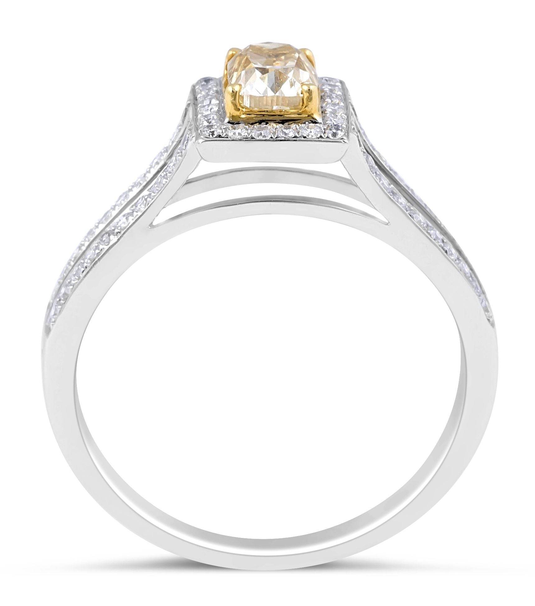 Double Band Halo Fancy Yellow Diamond Cushion Cut Ring In 18K White Gold - DG & Co. Jewellery