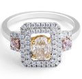 Pink and Yellow Diamond Double Halo Ring Pave Setting In 18K White Gold - DG & Co. Jewellery