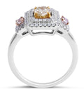 Pink and Yellow Diamond Double Halo Ring Pave Setting In 18K White Gold - DG & Co. Jewellery