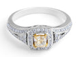 Fancy Yellow Cushion Diamond Halo Ring in 18 Karat White Gold - DG & Co. Jewellery
