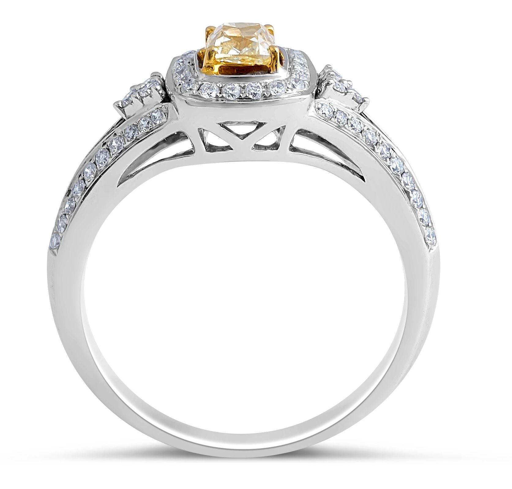 Fancy Yellow Cushion Diamond Halo Ring in 18 Karat White Gold - DG & Co. Jewellery