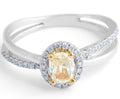 Fancy Yellow Oval Diamond Halo Ring with Split Bow Shank - DG & Co. Jewellery