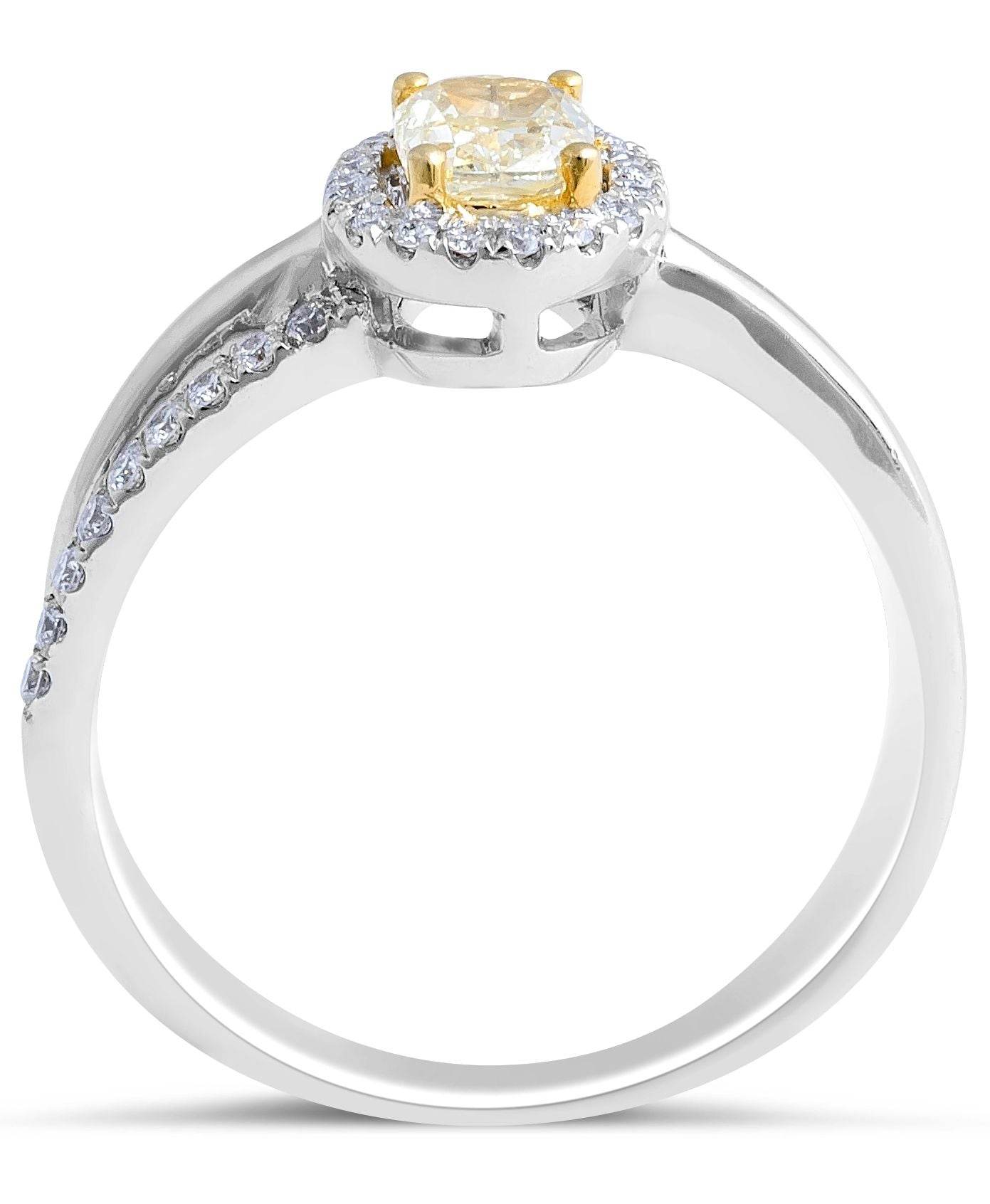 Fancy Yellow Oval Diamond Halo Ring with Split Bow Shank - DG & Co. Jewellery