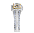 Double Band Halo Fancy Yellow Diamond Cushion Cut Ring In 18K White Gold - DG & Co. Jewellery