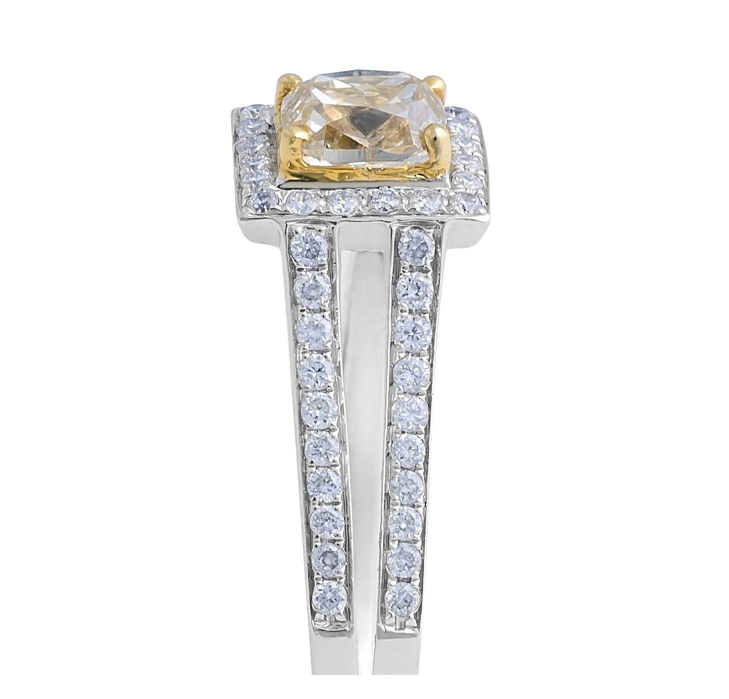 Double Band Halo Fancy Yellow Diamond Cushion Cut Ring In 18K White Gold - DG & Co. Jewellery