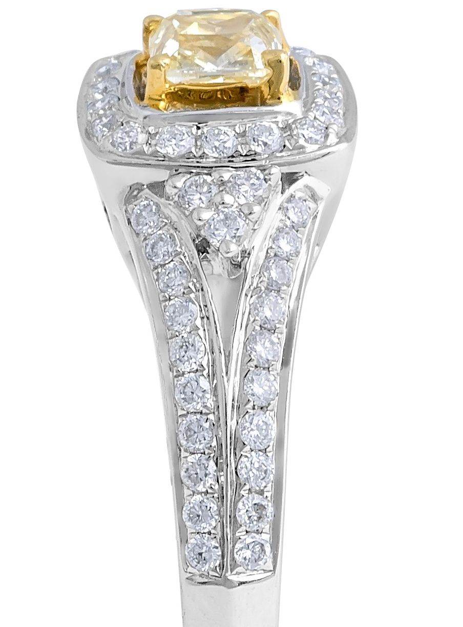 Fancy Yellow Cushion Diamond Halo Ring in 18 Karat White Gold - DG & Co. Jewellery