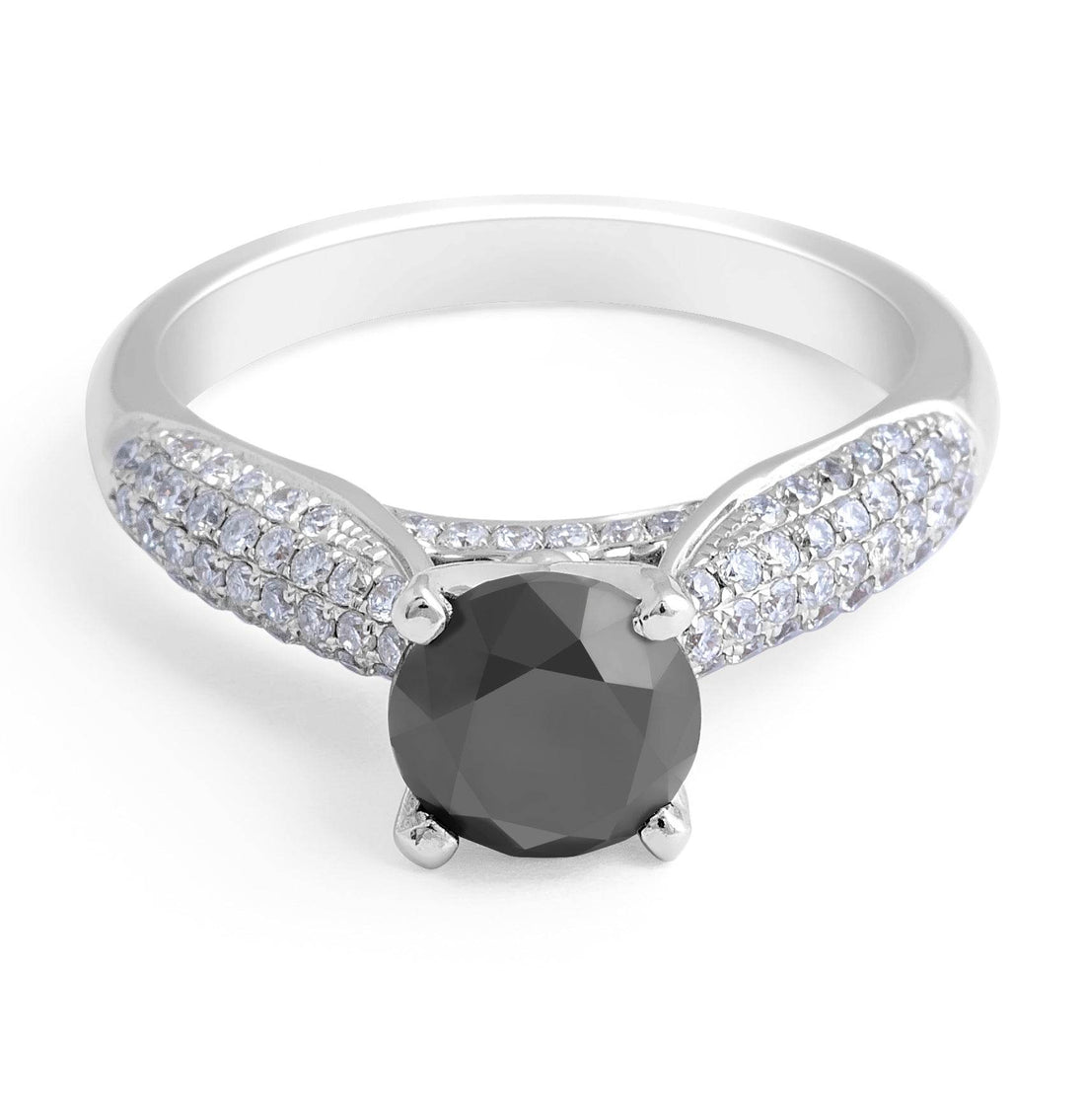 Brilliant Round Cut Black Diamond Engagement Ring in Pave Setting - DG & Co. Jewellery