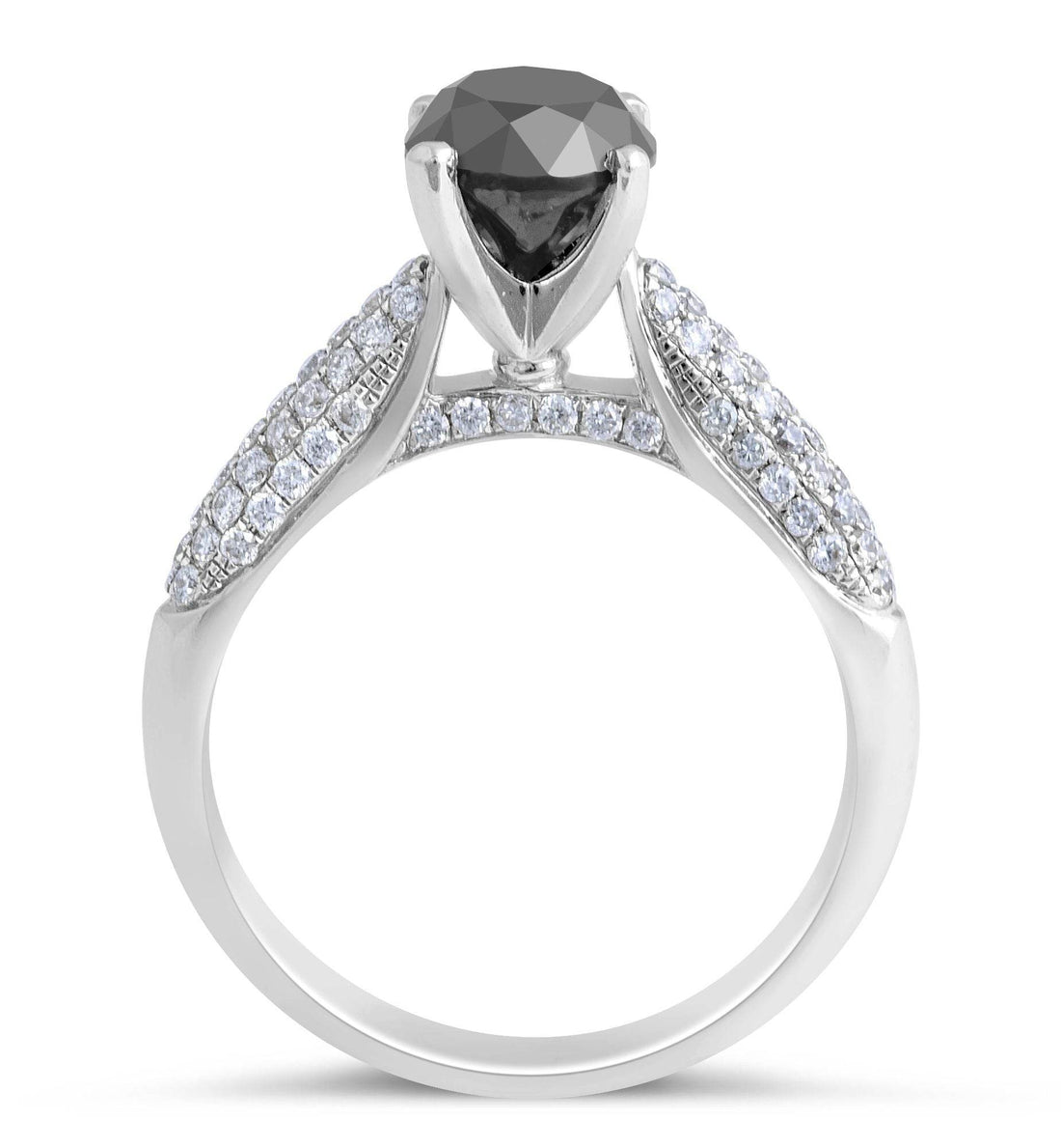 Brilliant Round Cut Black Diamond Engagement Ring in Pave Setting - DG & Co. Jewellery
