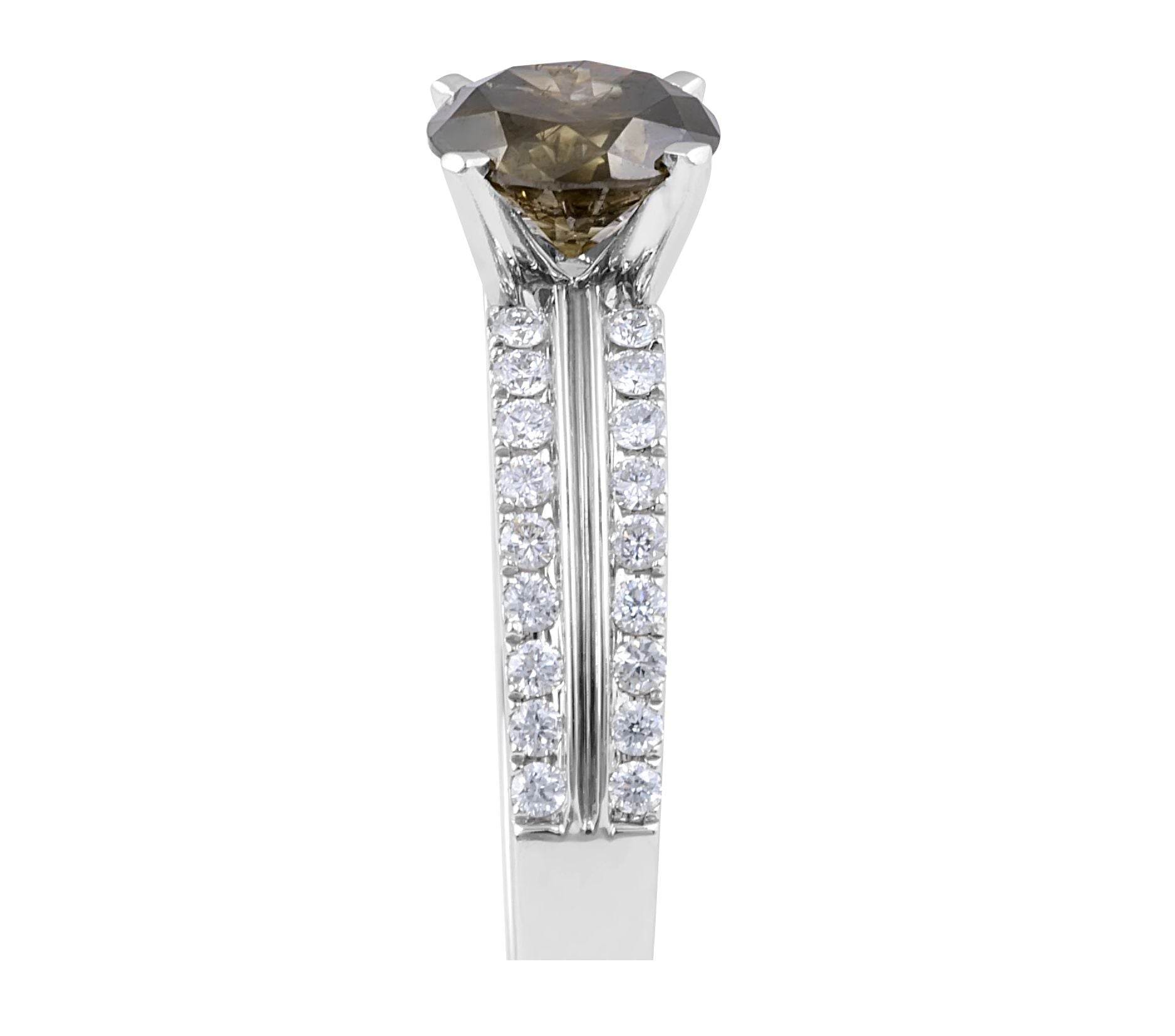 Vintage Style Brilliant Cut Green Diamond Engagement Ring with Pave Setting Side Stone In 18K White Gold - DG & Co. Jewellery