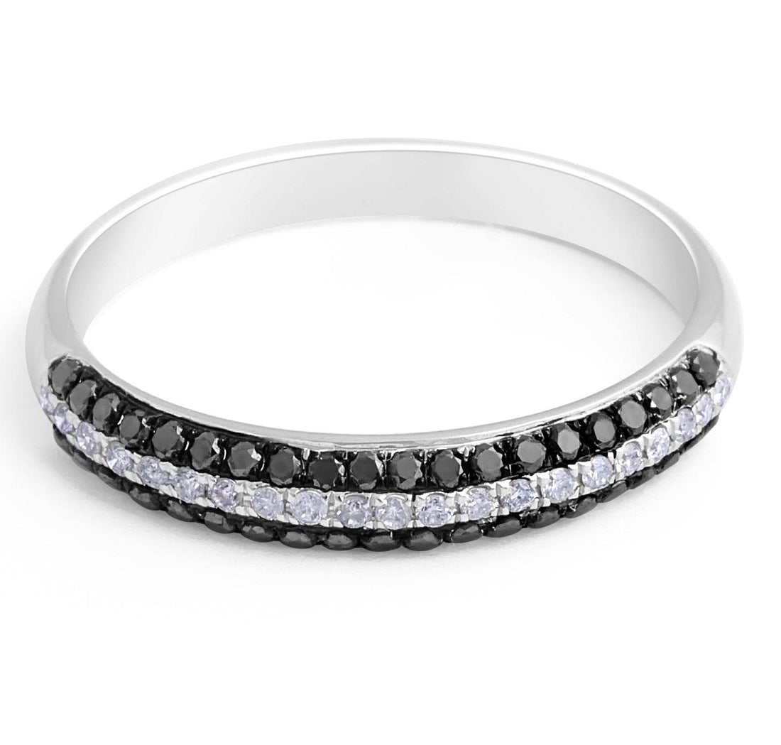 3 Row Black and White Diamond Wedding Band Pave Setting In 18 Karat White Gold - DG & Co. Jewellery