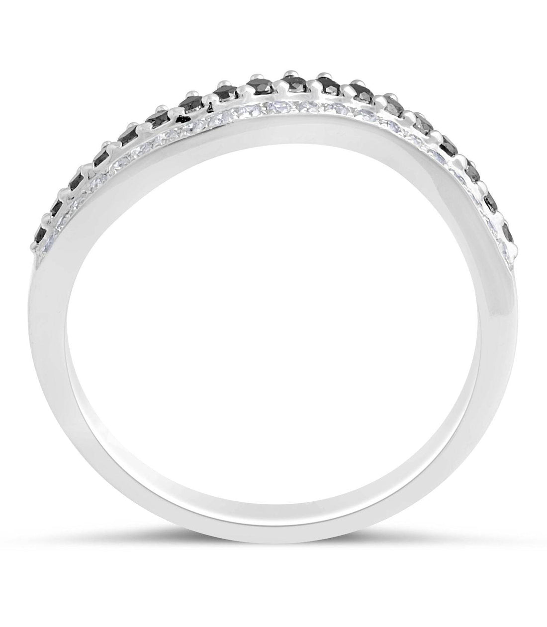 Curved Black And White Diamond Wedding Band In 18K White Gold - DG & Co. Jewellery
