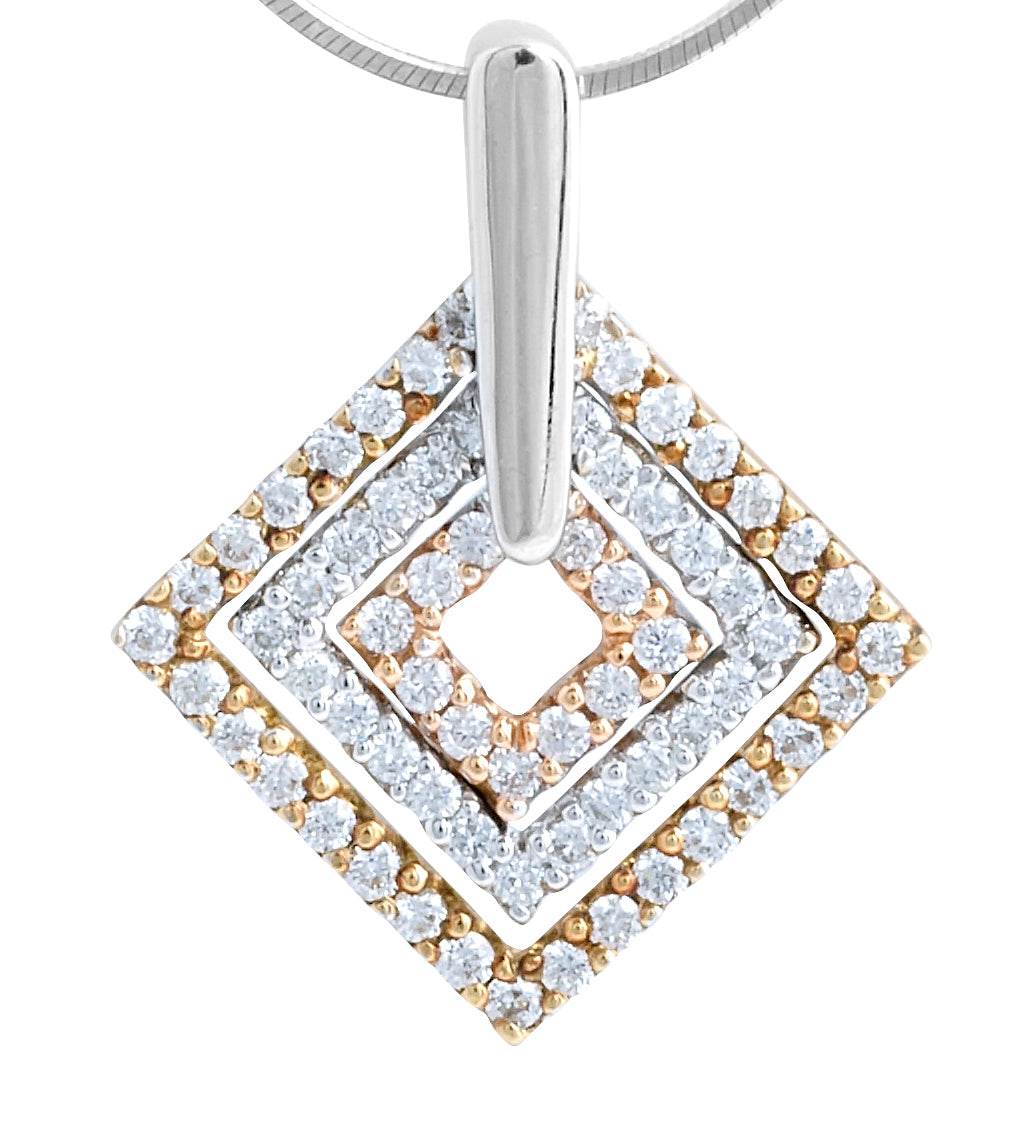 Pave Setting Diamond Shape 3 Row Pendant 18 Karat White, Rose and Yellow gold - DG & Co. Jewellery