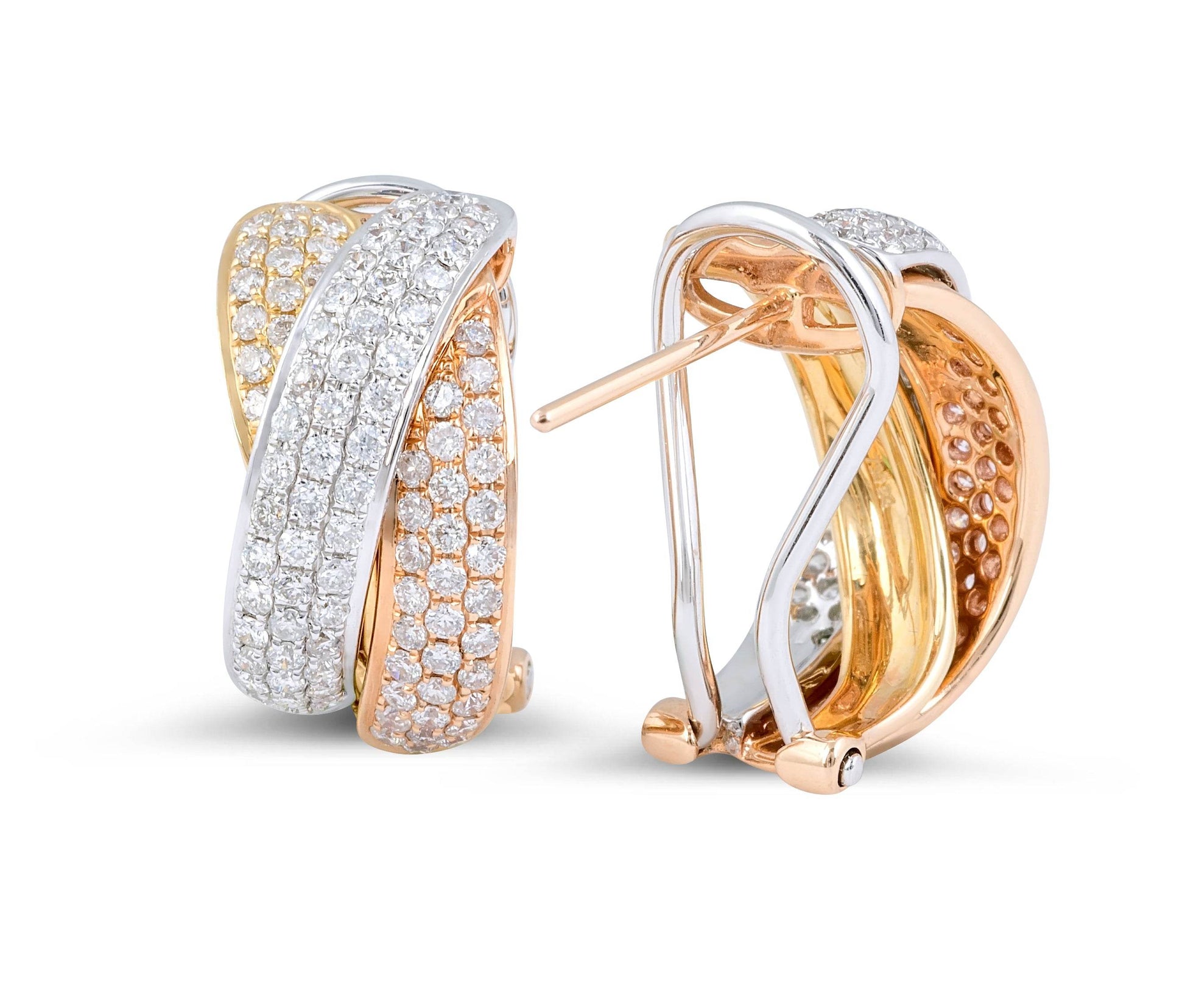 18 Karat Multi Colour Diamond Stud Earrings in Rose,White and Yellow Gold - DG & Co. Jewellery