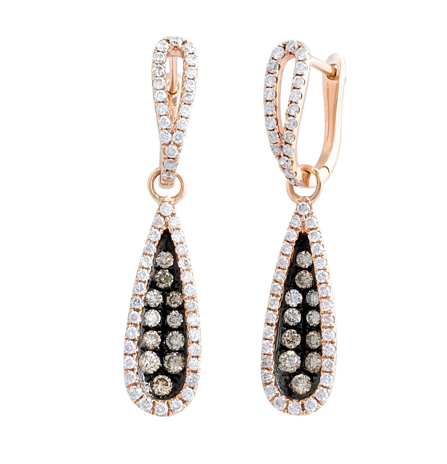 18 Karat Rose Gold Hanging Cognac Diamonds Earrings - DG & Co. Jewellery