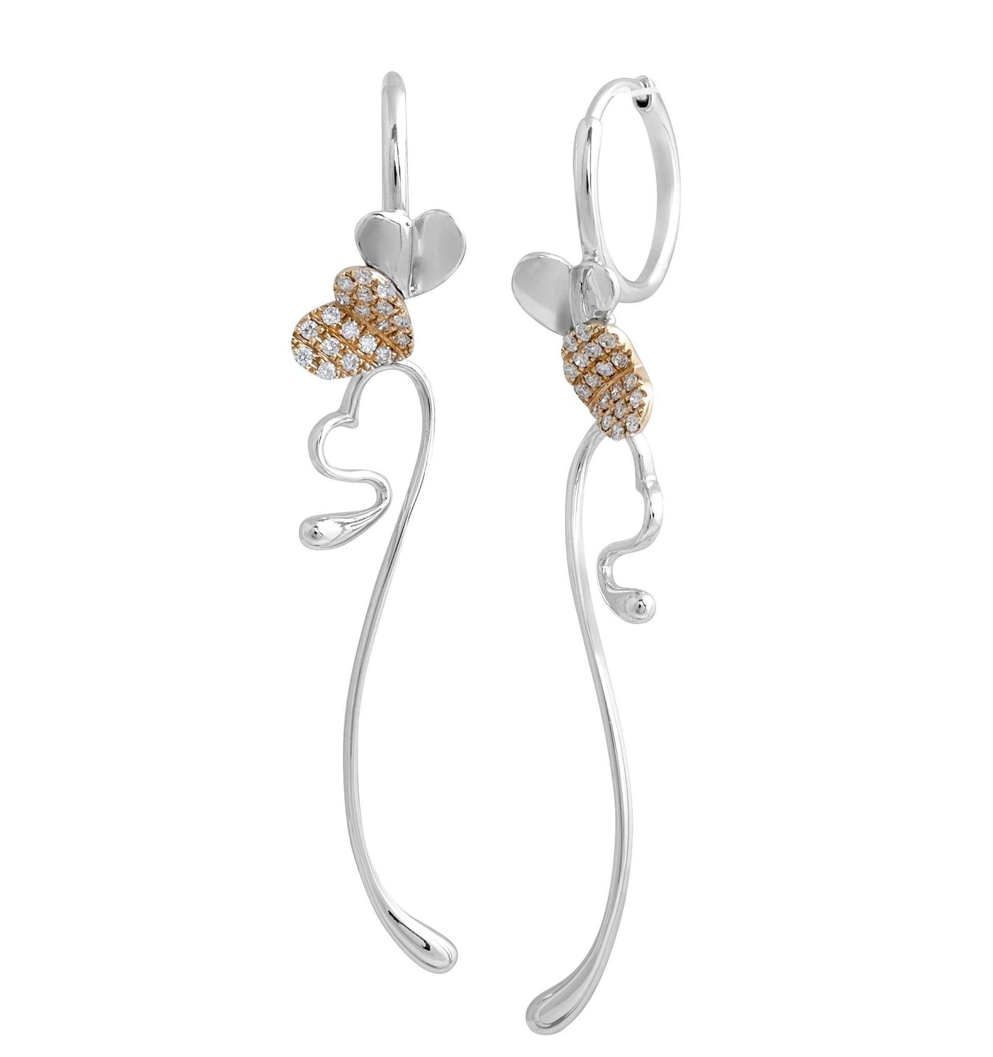 18K White and Rose Gold Hanging Diamond Earrings Pave Setting - DG & Co. Jewellery