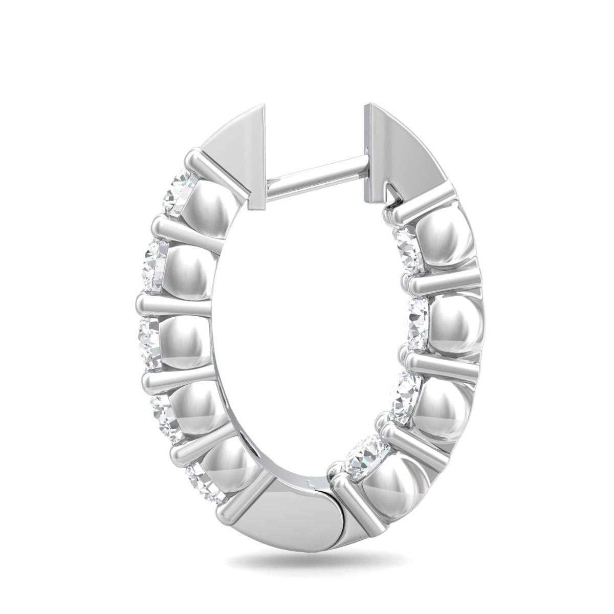 Hoop Diamond Hinged Snap Back Earrings In And Out Share Prong Setting In 18K White Gold - DG & Co. Jewellery