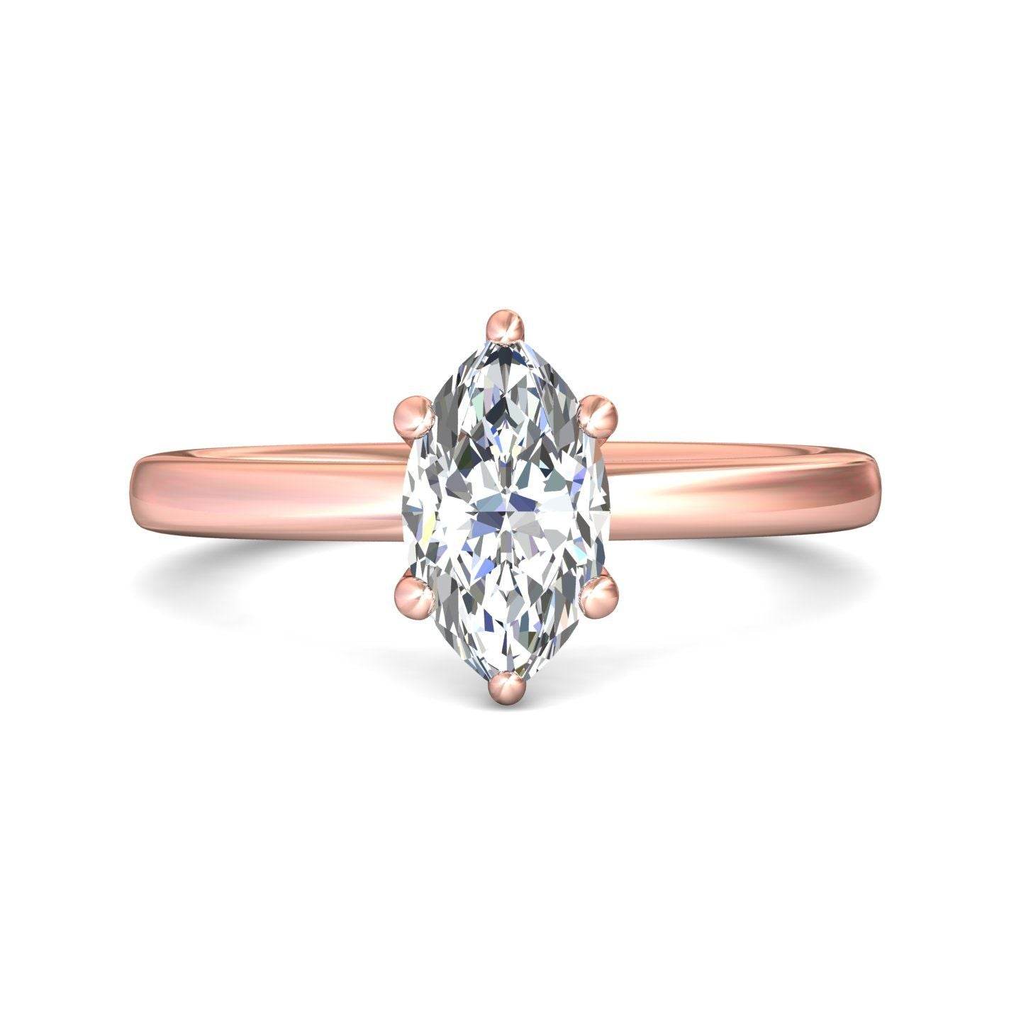 Marquise Cut Solitaire 6 claw setting Diamond Engagement Ring In a Plain Band - 18K Rose - DG & Co. Jewellery