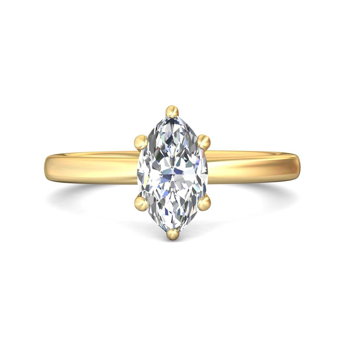 Marquise Cut Solitaire 6 claw setting Diamond Engagement Ring In a Plain Band - 18K Yellow - DG & Co. Jewellery