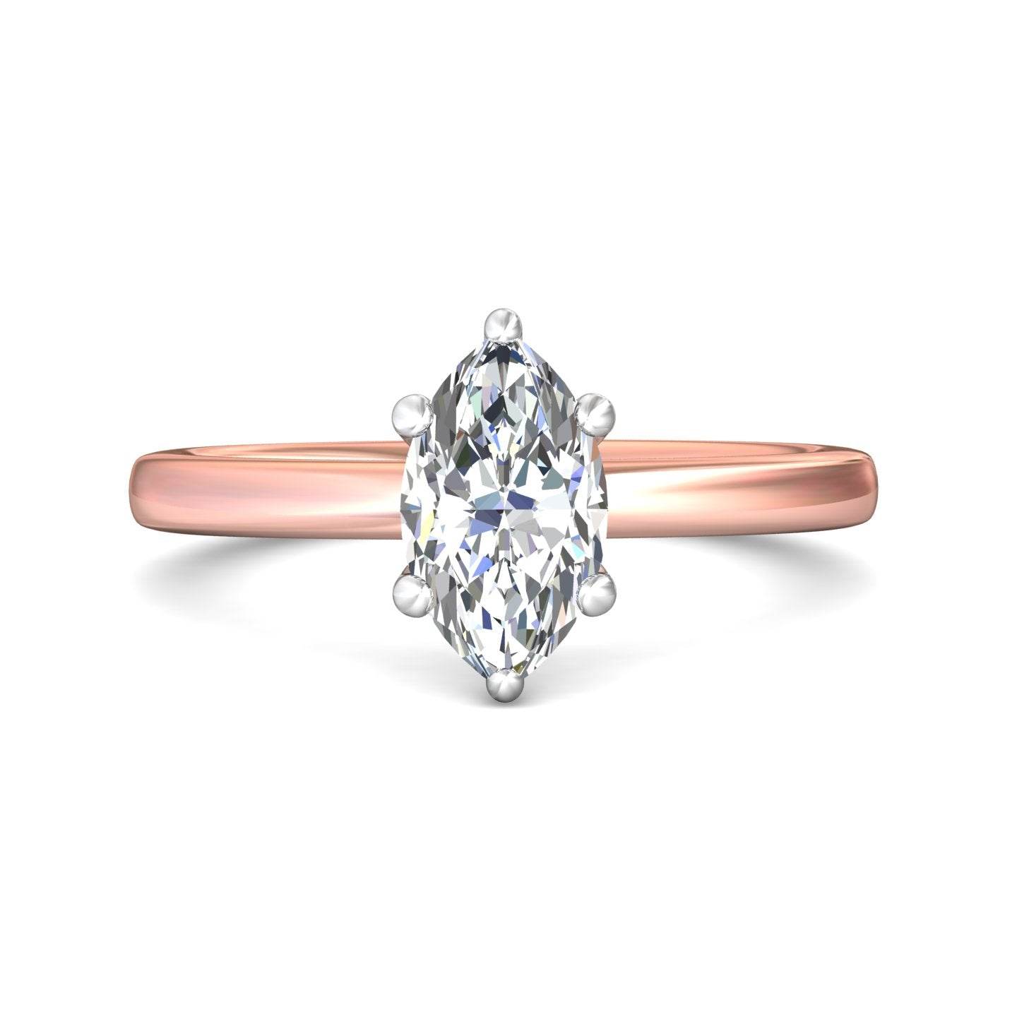 Marquise Cut Solitaire 6 claw setting Diamond Engagement Ring In a Plain Band - 18K Rose - DG & Co. Jewellery