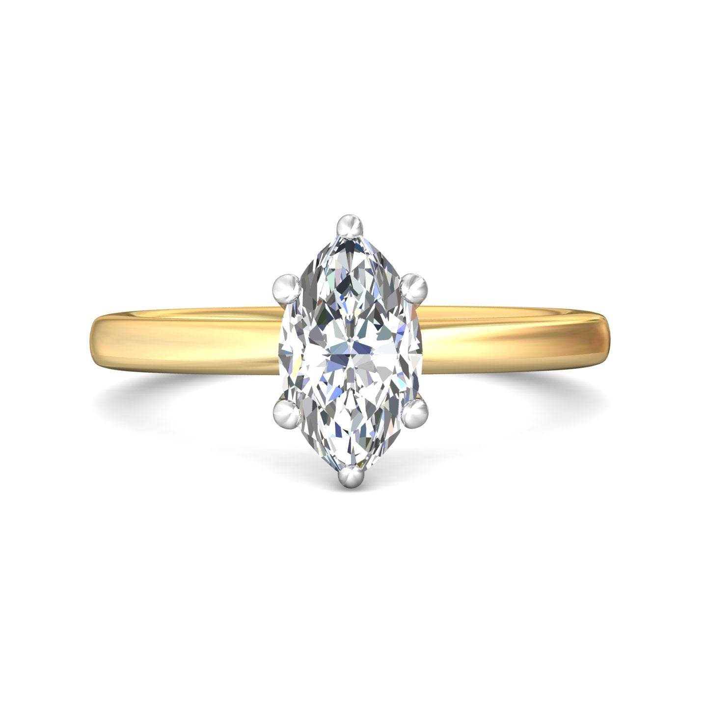 Marquise Cut Solitaire 6 claw setting Diamond Engagement Ring In a Plain Band - 18K Yellow - DG & Co. Jewellery