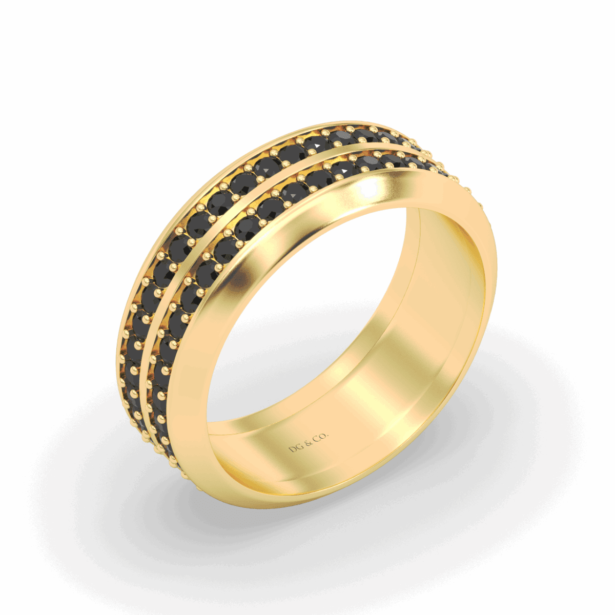 Double Row Black Diamond Beveled Edge Gents Wedding Ring 8.00MM Comfort fit Satin Finish in 18K Yellow Gold - DG & Co. Jewellery