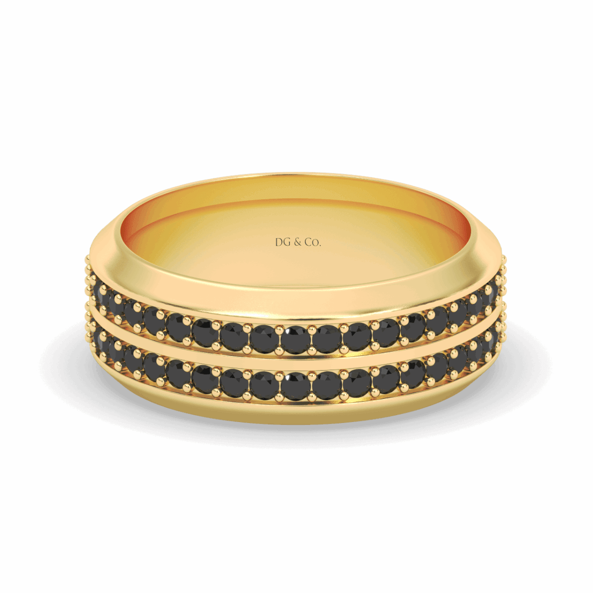 Double Row Black Diamond Beveled Edge Gents Wedding Ring 8.00MM Comfort fit Satin Finish in 18K Yellow Gold - DG & Co. Jewellery
