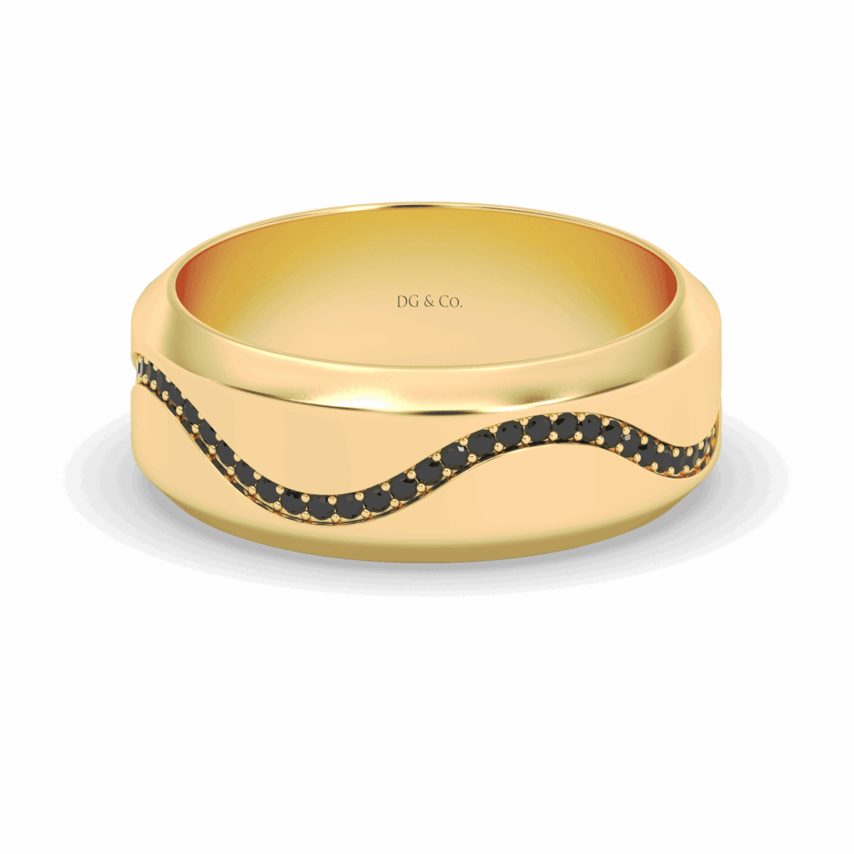 Diagonal Black Diamond Line Gents Wedding Ring 7.00MM Width Satin Finish Comfort Fit Set - 18K Yellow - DG & Co. Jewellery