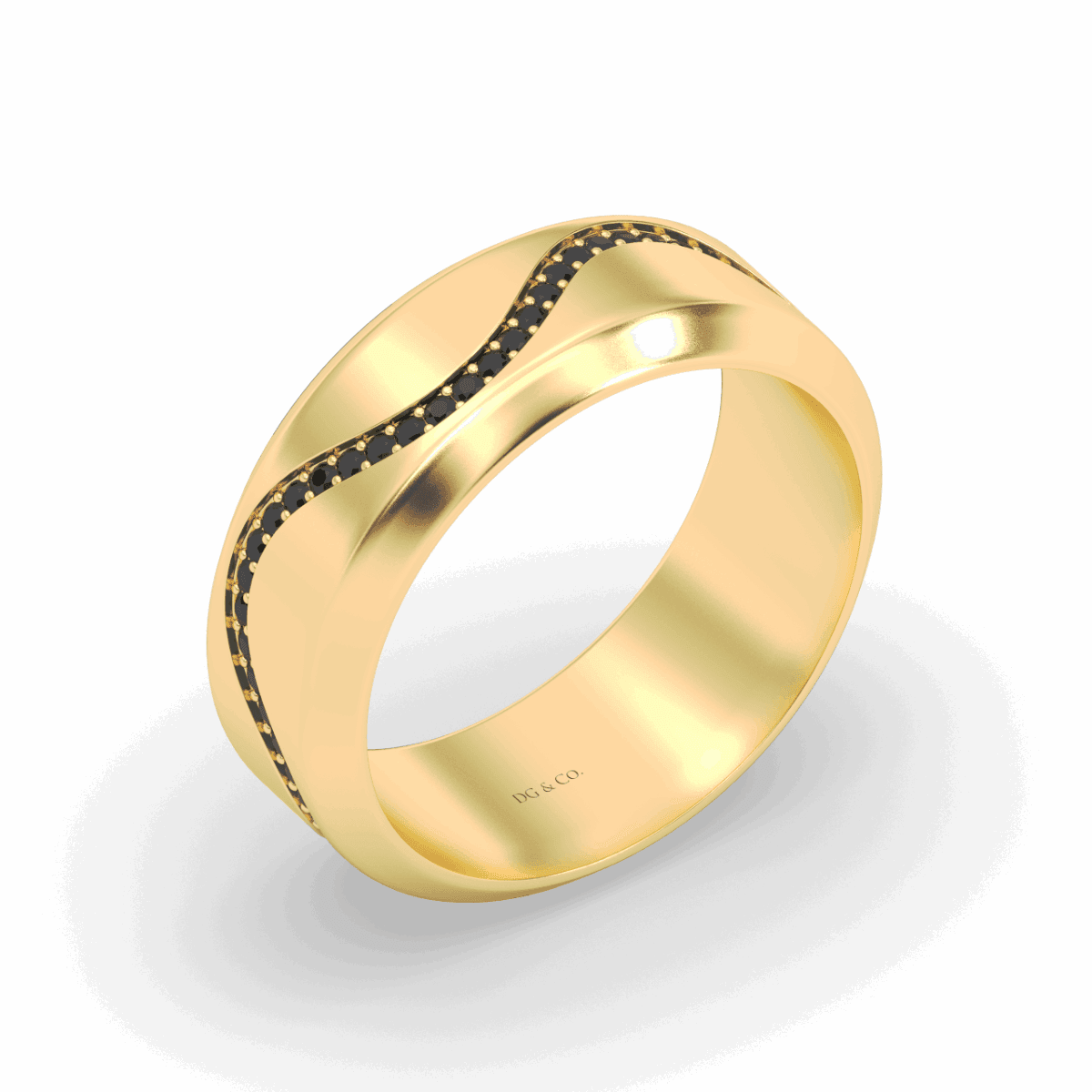Diagonal Black Diamond Line Gents Wedding Ring 7.00MM Width Satin Finish Comfort Fit Set - 18K Yellow - DG & Co. Jewellery