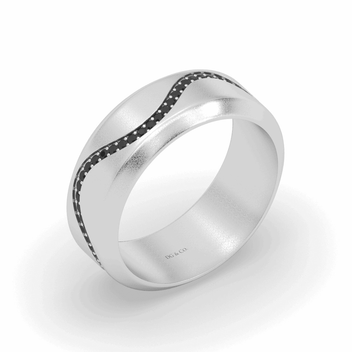 Diagonal Black Diamond Line Gents Wedding Ring 7.00MM Width Satin Finish Comfort Fit Set in 18K White Gold - DG & Co. Jewellery