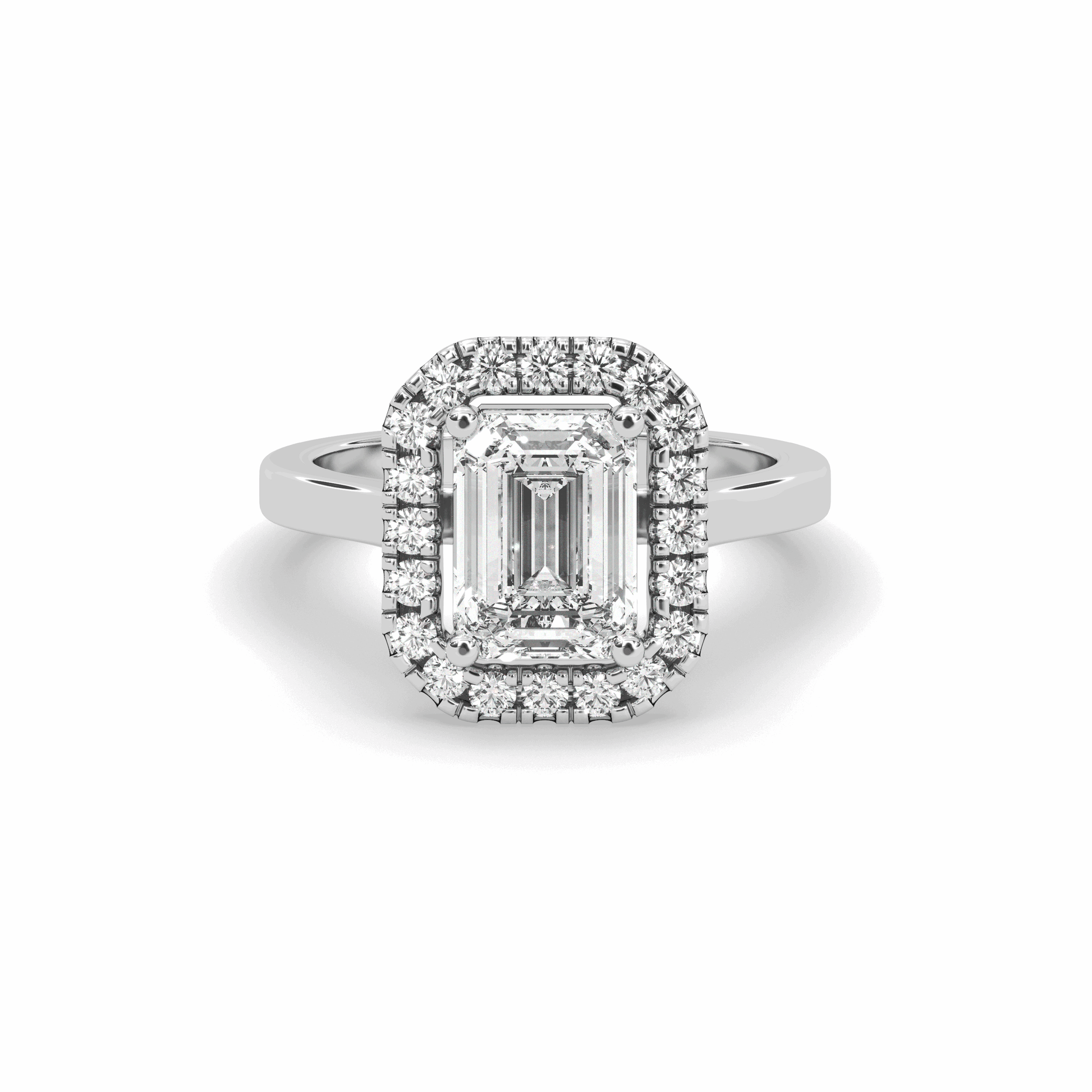 2.00 CT Emerald Cut Halo Diamond Engagement Ring Pave Setting Side stones -18K White - DG & Co. Jewellery