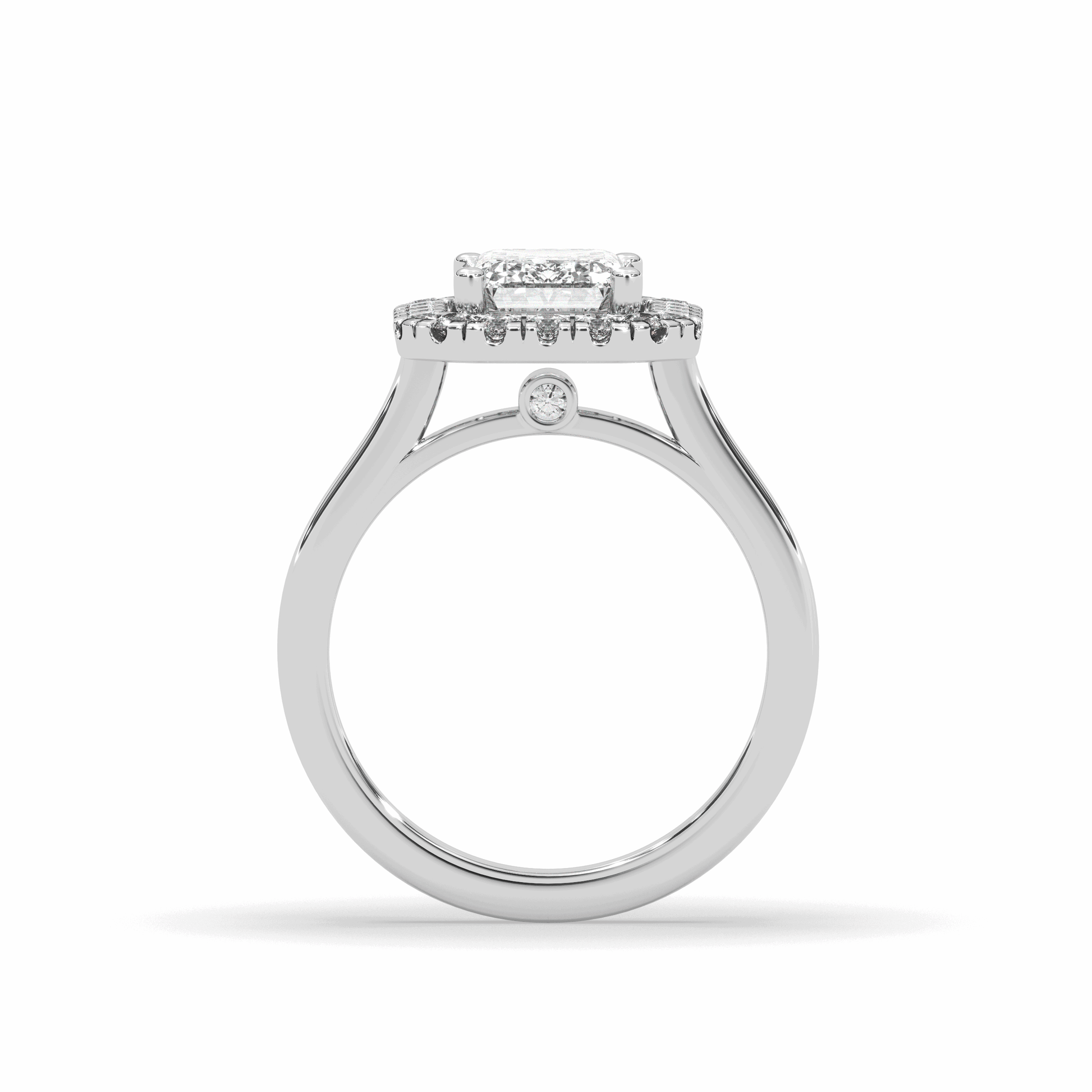 2.00 CT Emerald Cut Halo Diamond Engagement Ring Pave Setting Side stones -18K White - DG & Co. Jewellery