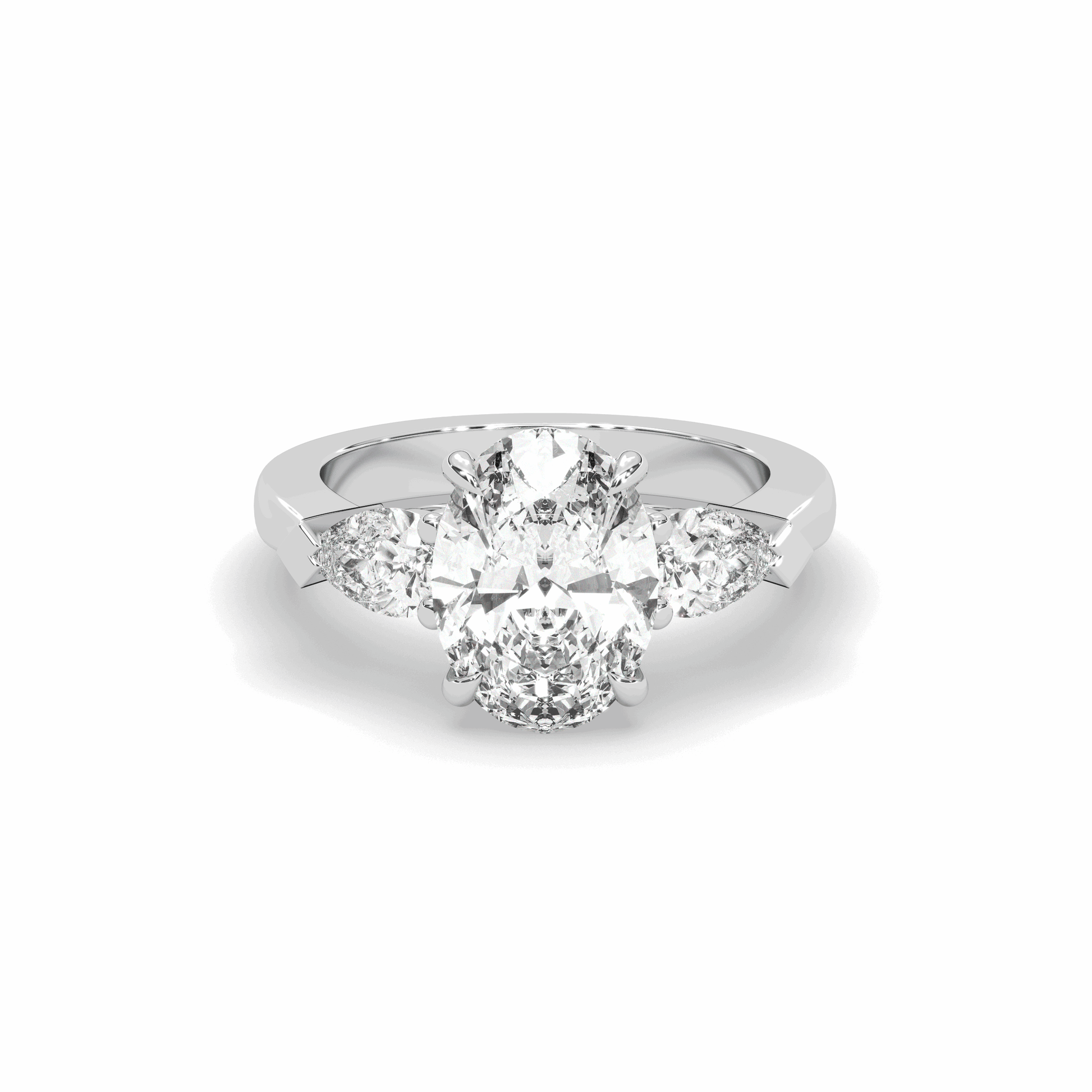 2.00CT Lab Grown Diamonds Oval Cut Centre Pear Shape Cut Side Stone Claw Setting -Platinum - DG & Co. Jewellery