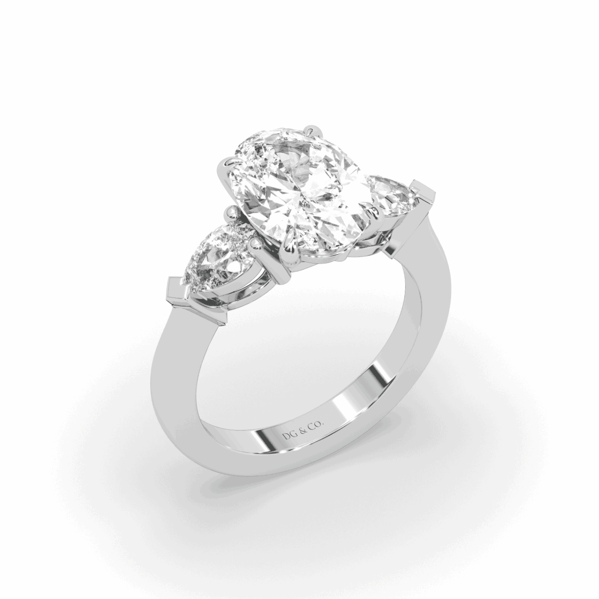 2.00CT Lab Grown Diamonds Oval Cut Centre Pear Shape Cut Side Stone Claw Setting -Platinum - DG & Co. Jewellery