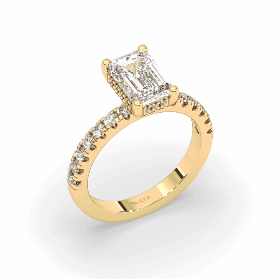 3.00CT Emerald Cut Hidden Halo Pave Setting Diamond Engagement Ring -18K Yellow - DG & Co. Jewellery