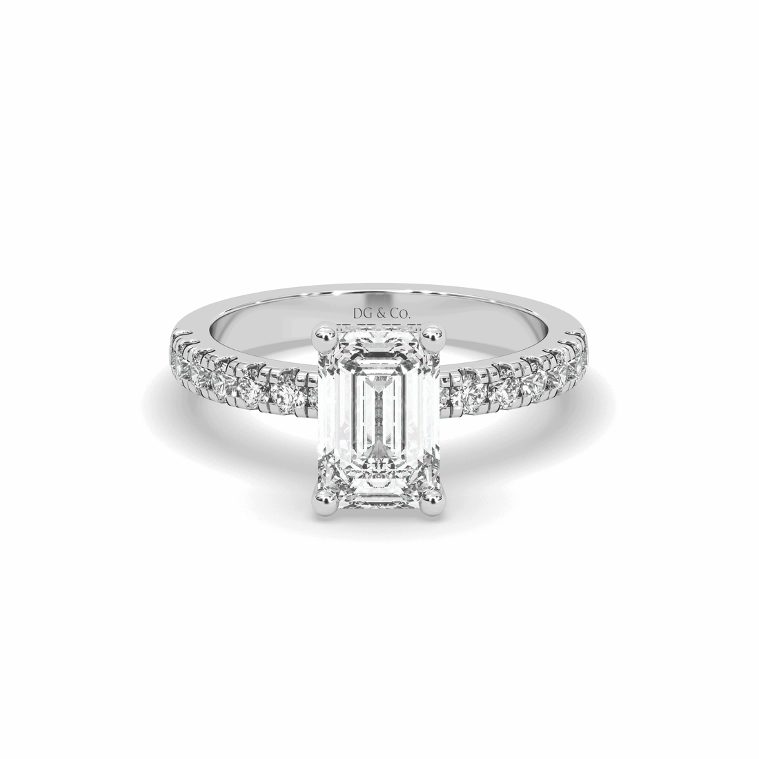 2.00CT Emerald Cut Hidden Halo Pave Setting Diamond Engagement Ring -18K White - DG & Co. Jewellery