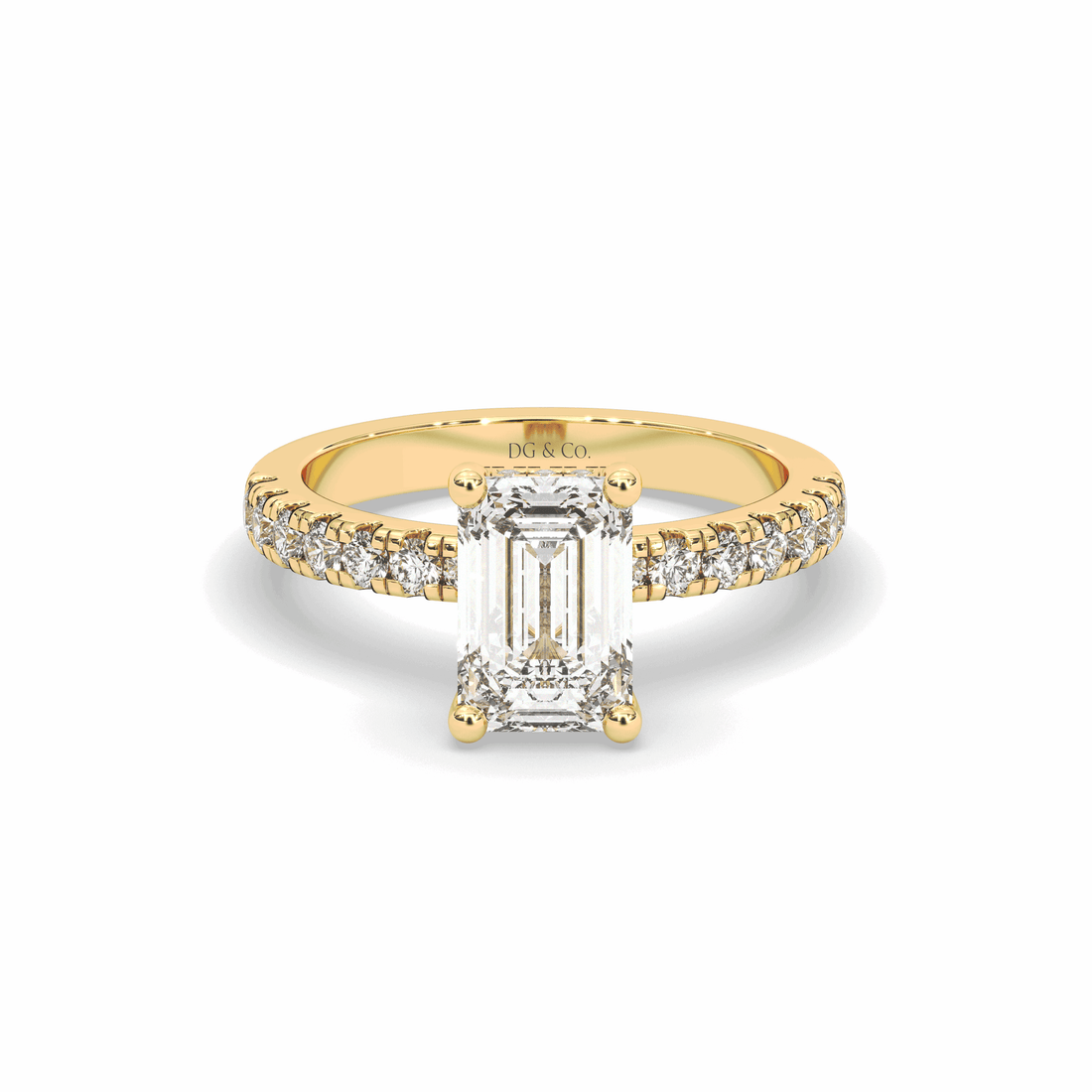 2.00CT Emerald Cut Hidden Halo Pave Setting Diamond Engagement Ring -18K Yellow - DG & Co. Jewellery