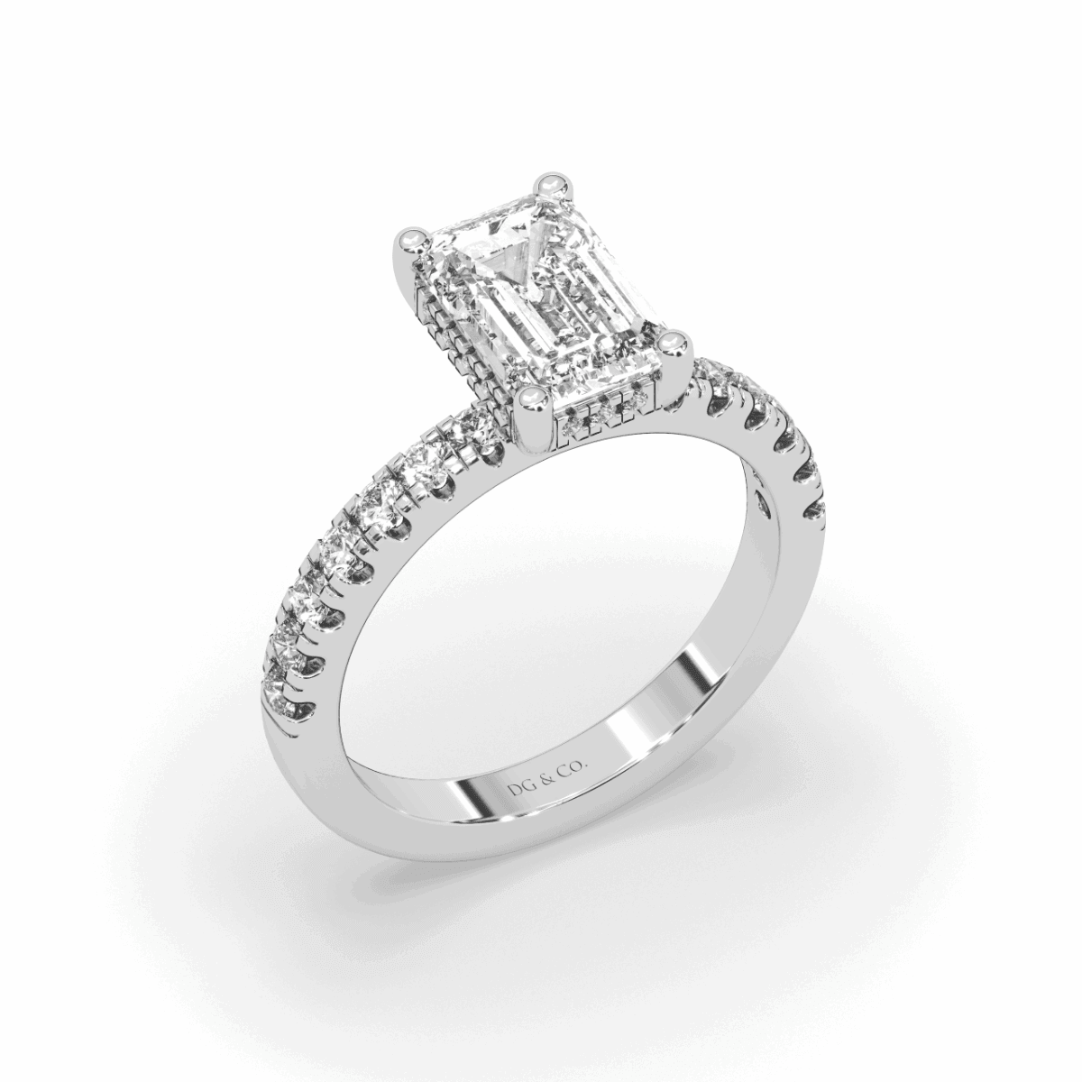 3.00CT Emerald Cut Hidden Halo Pave Setting Diamond Engagement Ring - Platinum - DG & Co. Jewellery