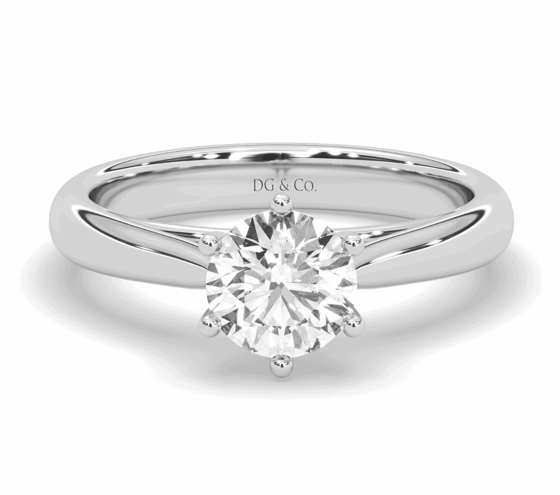 1.00CT IGI Certified Lab Grown Solitaire Diamond Engagement Ring 6 Claw Setting with Tapered Band in 18K White Gold - DG & Co. Jewellery