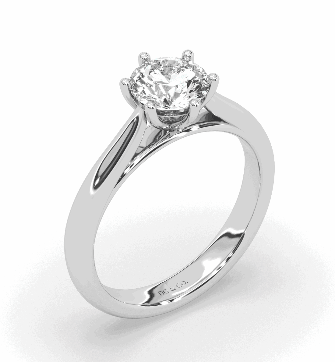 1.00CT IGI Certified Lab Grown Solitaire Diamond Engagement Ring 6 Claw Setting with Tapered Band in 18K White Gold - DG & Co. Jewellery